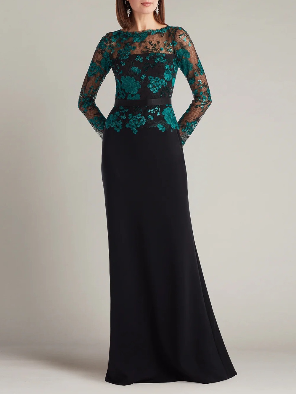 Tadashi Shoji Beacon Embroidered Illusion Lace Bodice Gown Maxi Dress NWOT $478 - Picture 5 of 13